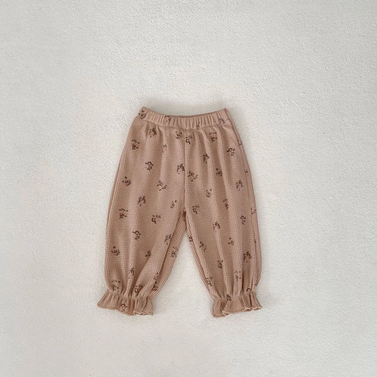 ロングパンツ・スウェットパンツ khaki / 6M  66cm ベビーパンツ ワッフル ルーズロングパンツ フラワー小花柄プリント 2カラー