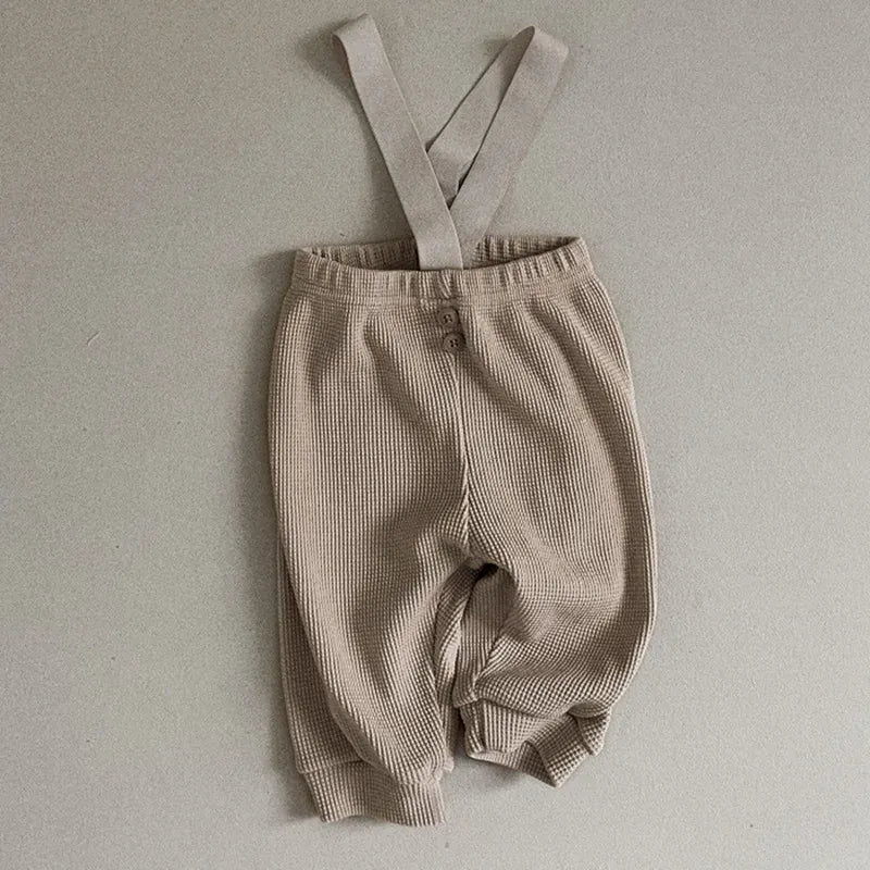 サロペットパンツ・サスペンダーパンツ khaki / 6M  66cm / 取り寄せ（7〜21日） ベビーパンツ サスペンダーワッフルパンツ サロペット 3カラー