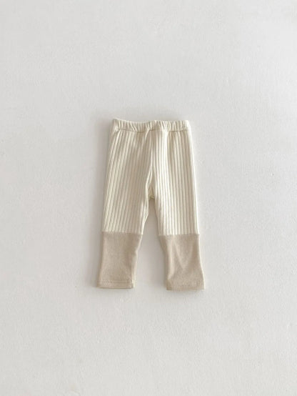 レギンスパンツ Khaki / 6M  66CM ベビーパンツ パッチワーク裏フリース厚手レギンスパンツ【mh0007808】