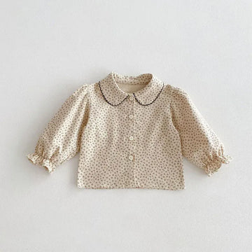 長袖シャツ・ブラウス Khaki / 6M 66cm ベビートップス フラワープリント/無地丸襟長袖ブラウス【mh0007905】