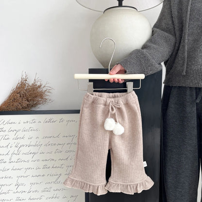 ロングパンツ・スウェットパンツ Khaki / 6M  66CM ベビーパンツ ぽんぽん付きフリルロングパンツ【mh0008039】