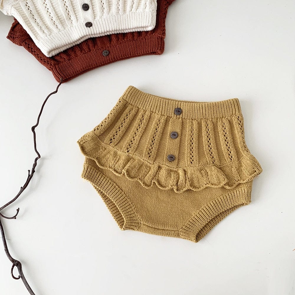 ブルマパンツ khaki / 73cm ベビー キッズ ニット フリル ブルマパンツ ショートパンツ ガールズ