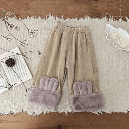 ロングパンツ・スウェットパンツ Khaki / 73cm 9M キッズパンツ うさ耳アクセントボアフリースルーズワイドパンツ【mh0008008】
