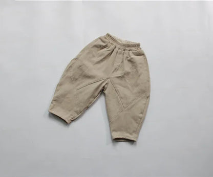 ロングパンツ・スウェットパンツ khaki / 80cm キッズパンツ 裏起毛 パッチワークパンツ カーキ コーヒー 2カラー ボーイズ 男の子 子供服