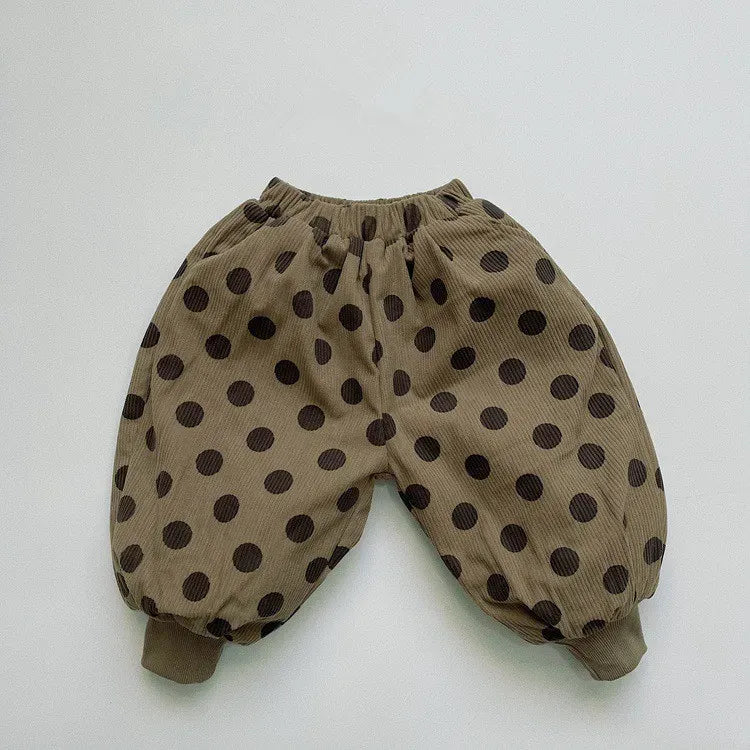 ロングパンツ・スウェットパンツ Khaki / 80cm キッズパンツ 裏ファーフリース コーデュロイパンツ 水玉 ドットプリント ジョガーパンツ アーミーグリーン カーキ 2カラー ユニセックス 男の子 女の子 子供服