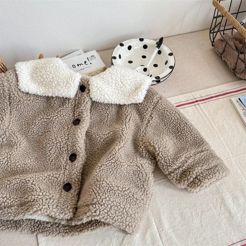 ショートコート・ジャケット・ジャンパー khaki / 80cm キッズアウター ボアフリースコート 襟付きジャケット ブラック カーキ 2カラー ガールズ 女の子 子供服