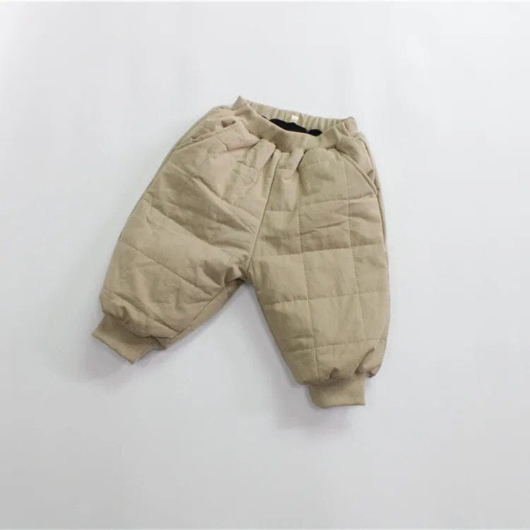 ロングパンツ・スウェットパンツ Khaki / 80cm / 取り寄せ（7〜21日） キッズパンツ キルティング 裏フリース 防寒 アウターパンツ グレー カーキ 2カラー ユニセックス 男の子 女の子 子供服