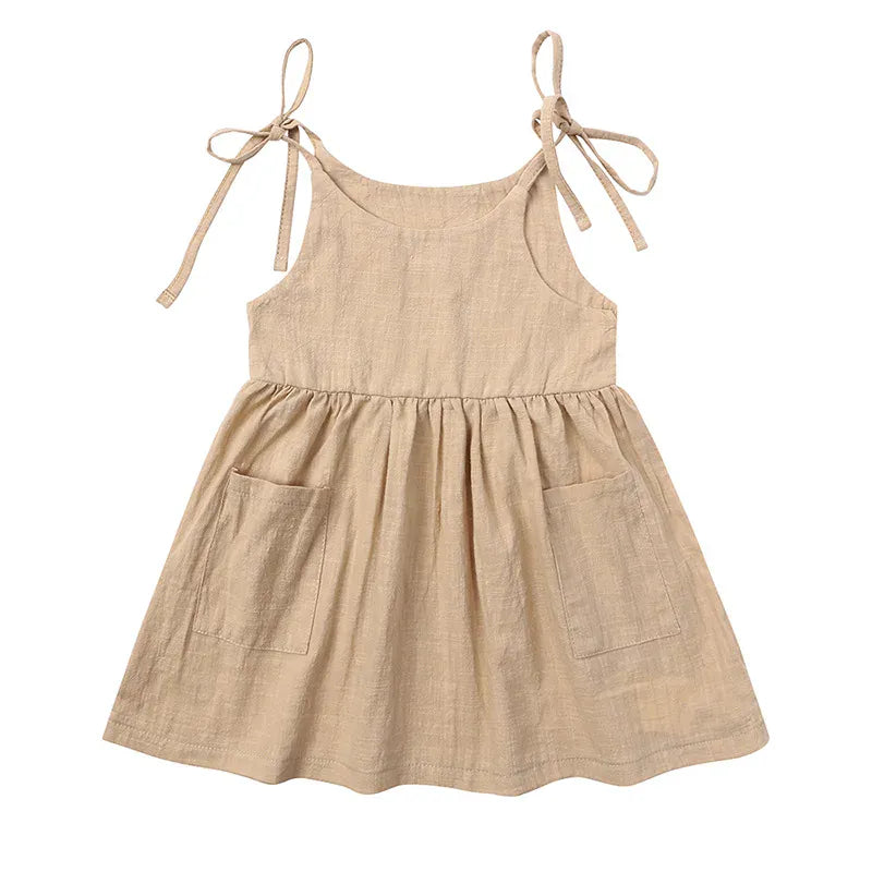 ノースリーブワンピース khaki / 80cm 9-12m キッズワンピース コットンリネン キャミソールサマードレス 4カラー