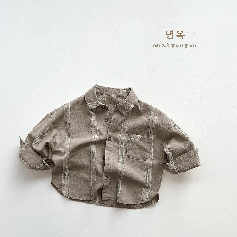 長袖シャツ・ブラウス Khaki / 80cm 9-12y キッズトップス 長袖シャツ 幾何学 ストライプ 2カラー