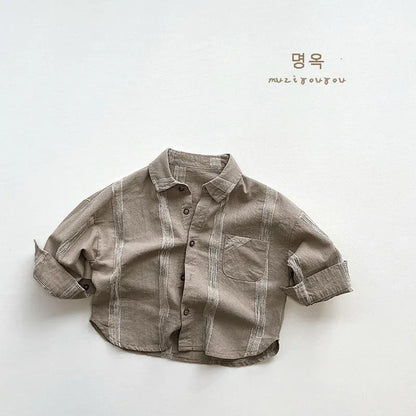 長袖シャツ・ブラウス Khaki / 80cm 9-12y キッズトップス 長袖シャツ 幾何学 ストライプ 2カラー