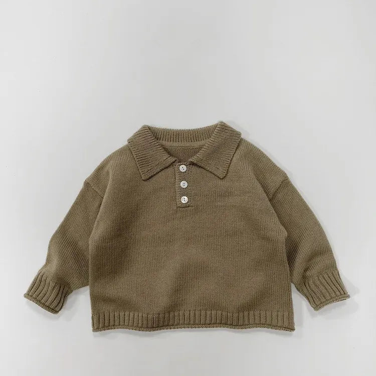 ニット・セーター khaki / 80cm キッズ長袖ポロシャツ ニットセーター 襟付きTシャツ トップス 3カラー ボーイズ 男の子 子供服
