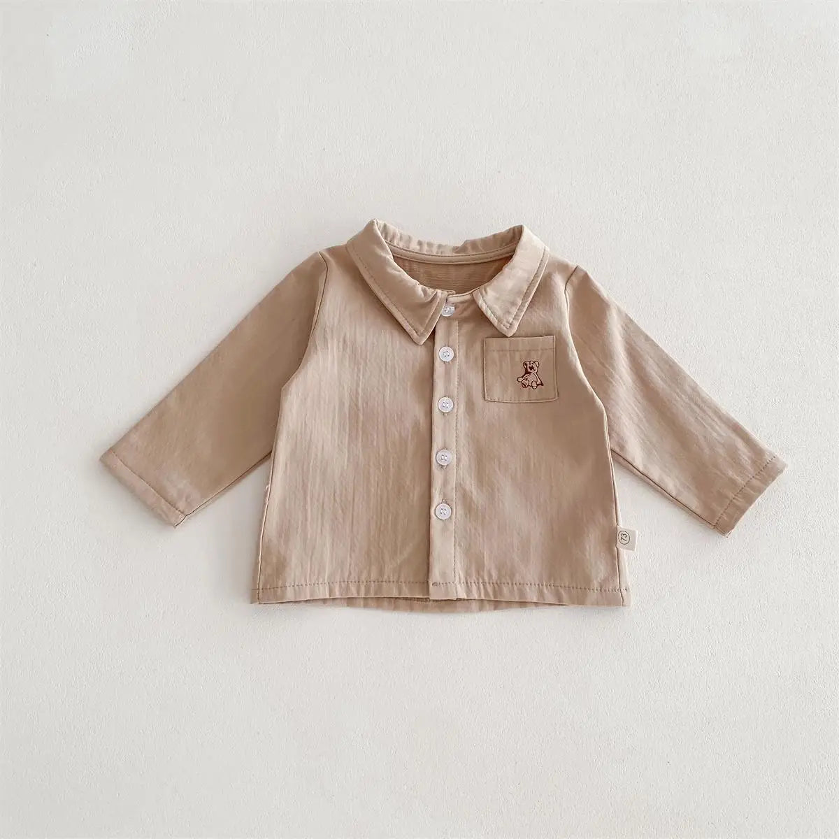 サロペットパンツ・サスペンダーパンツ khaki / 9M  73cm ベビートップス/パンツ 長袖ベアクマ刺繍ワンポイントシャツ/チェック無地サスペンダーショートパンツ 2カラー