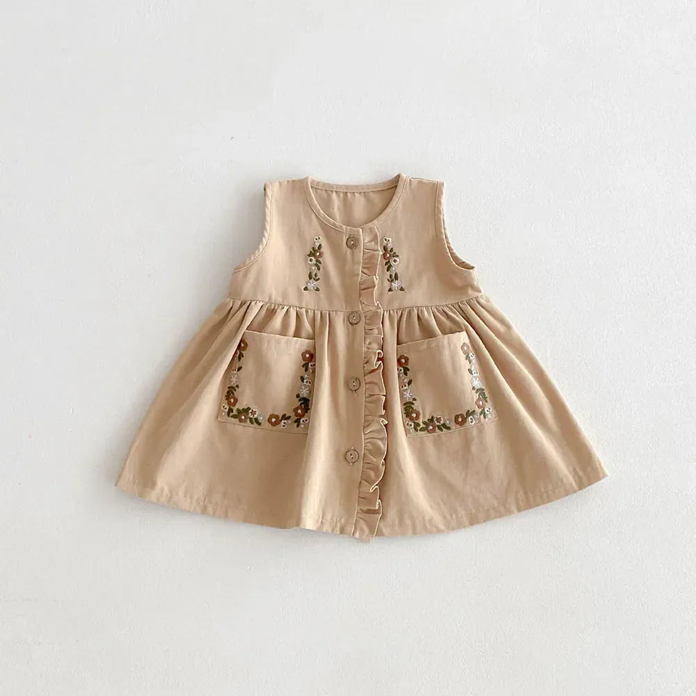 長袖セットアップ khaki / 9M 73cm ベビーキッズトップス/ワンピース フラワー刺繍襟長袖ブラウス/フラワー刺繍ノースリーブワンピース 2カラー【mh0007180】