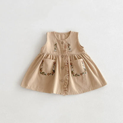 長袖セットアップ khaki / 9M 73cm ベビーキッズトップス/ワンピース フラワー刺繍襟長袖ブラウス/フラワー刺繍ノースリーブワンピース 2カラー【mh0007180】