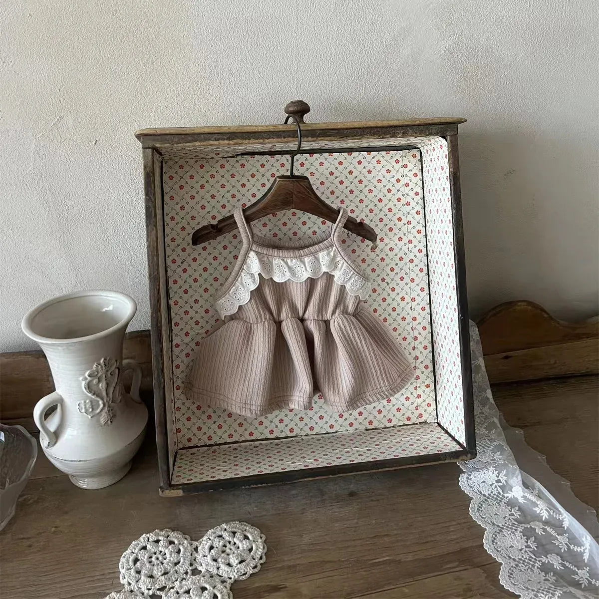 ノースリーブワンピース Khaki / 9M 73cm ベビーワンピース キャミソールレースペプラムチュニック キャミワンピ ミニワンピ 3カラー【mh0005735】