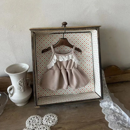 ノースリーブワンピース Khaki / 9M 73cm ベビーワンピース キャミソールレースペプラムチュニック キャミワンピ ミニワンピ 3カラー【mh0005735】