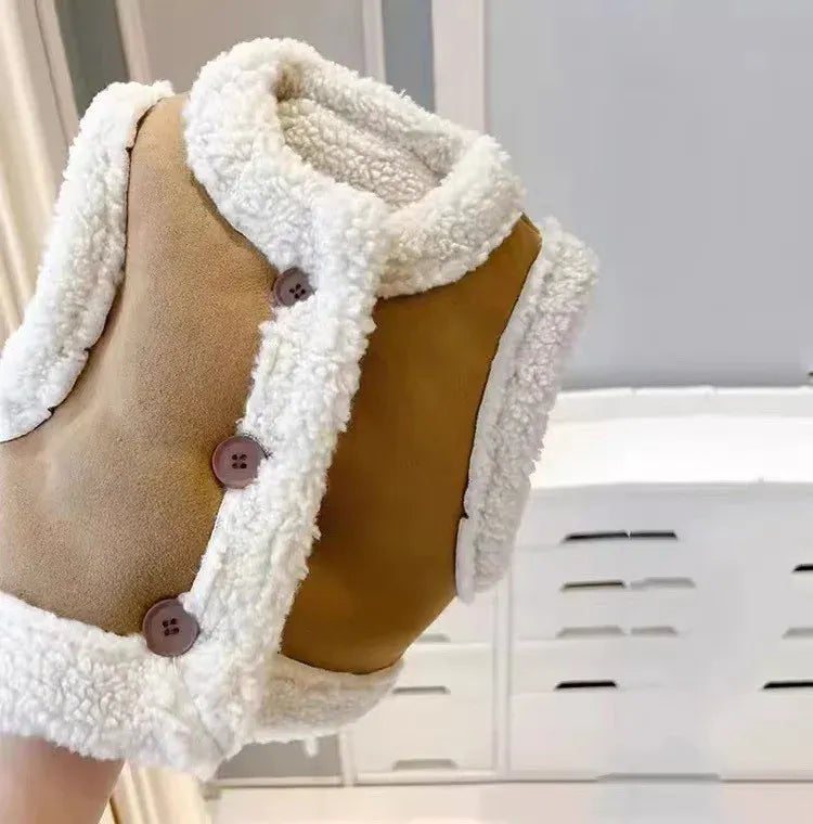 ベスト Khaki / 9M  73CM ベビーキッズベスト 裏ボアフリースフェイクムートンアウターベスト【mh0007965】