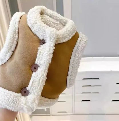 ベスト Khaki / 9M  73CM ベビーキッズベスト 裏ボアフリースフェイクムートンアウターベスト【mh0007965】