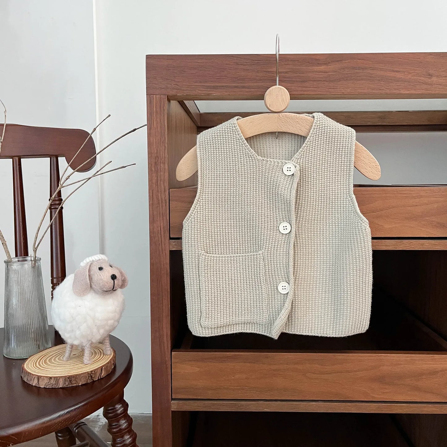ベスト Khaki / 9M  73CM ベビーキッズベスト アシメボタンニットシンプルジレベスト【mh0008623】