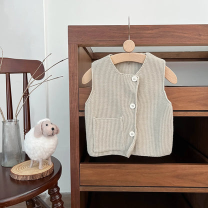 ベスト Khaki / 9M  73CM ベビーキッズベスト アシメボタンニットシンプルジレベスト【mh0008623】