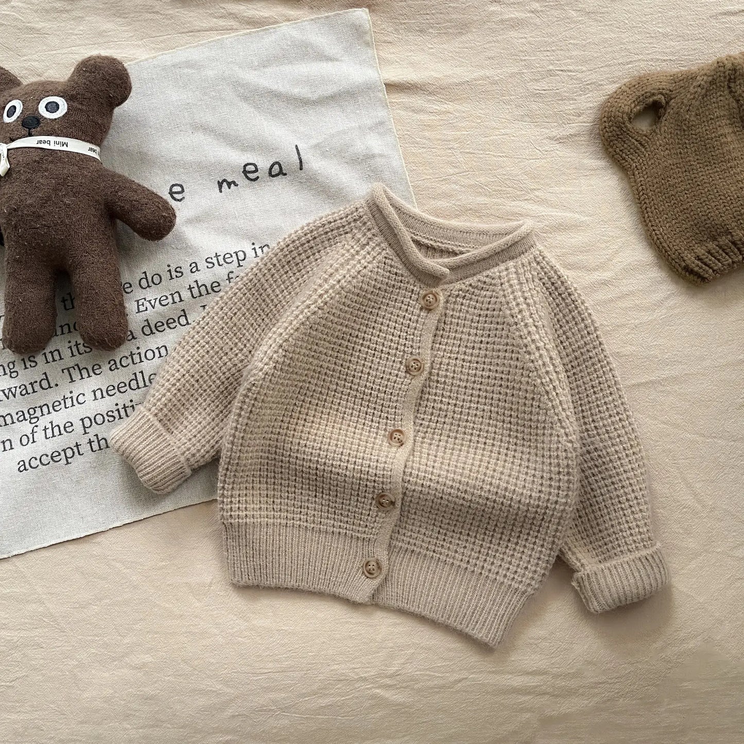 カーディガン・パーカー Khaki / 9M  73CM キッズカーディガン ワッフルニット長袖カーディガンジャケット【mh0008680】