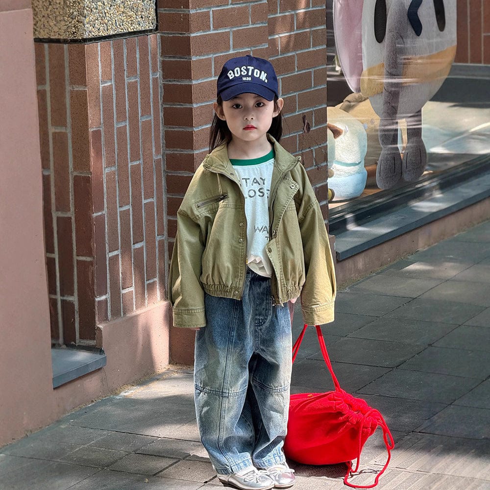 ショートコート・ジャケット・ジャンパー Khaki Green / 90cm ジップアップ前立てブルゾンジャケット【mh0010575】