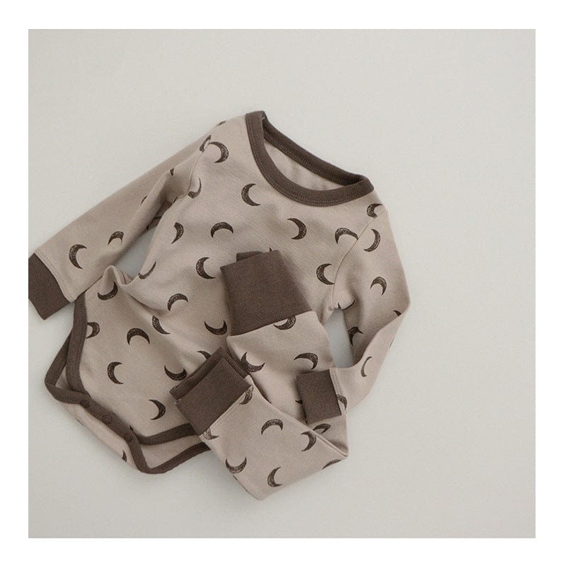 ロンパースセットアップ Khaki Moon One-piece Set / 66cm 月ムーン/星スタープリント長袖ボディスーツ+パンツ/とんがりキャップ帽子【mh0010750】