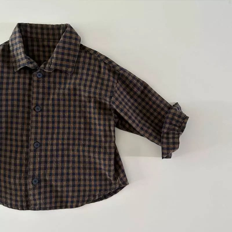 長袖シャツ・ブラウス khaki plaid / 73cm ベビー キッズ 長袖シャツ チェック ルーズ カーキ グレー 2色 ボーイズ 男の子 7725
