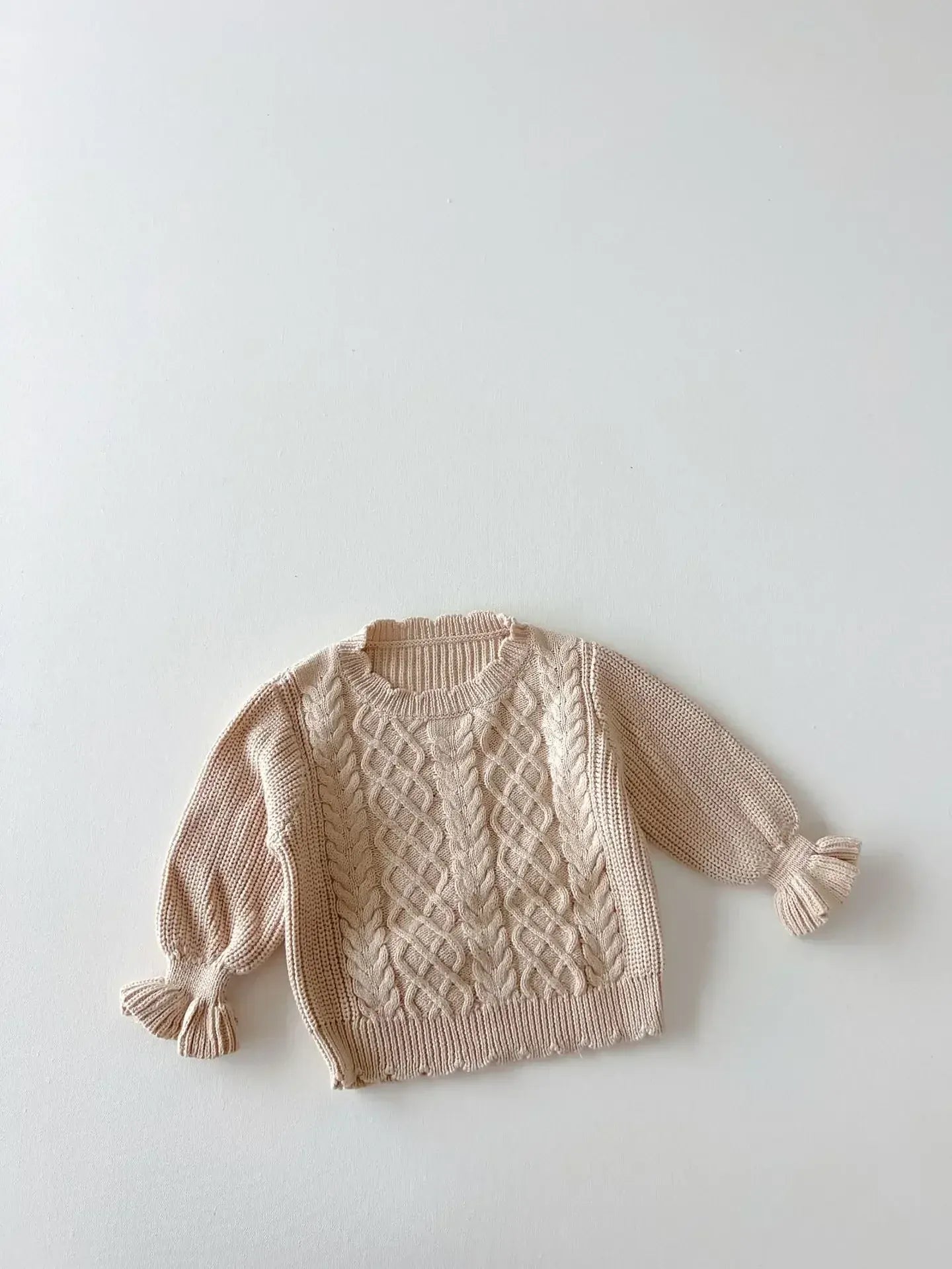 長袖セットアップ khaki sweater / 73cm 6-9M ベビーキッズトップス/パンツ アラン編みケーブルニットセーター/裾フリルニットロングパンツ 2カラー【mh0007151】