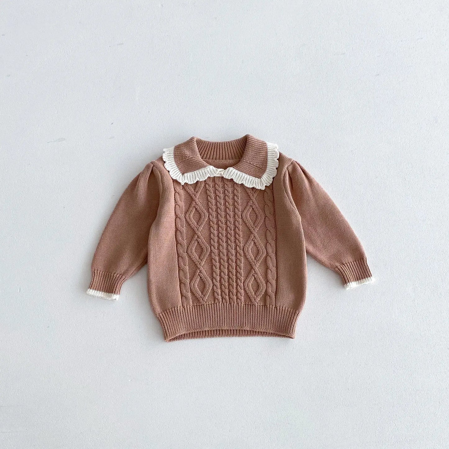 長袖セットアップ khaki tops / 12M  80CM キッズトップス/スカート ニットフリル襟セーター/ニットプリーツスカート 2カラー