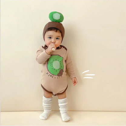 長袖ロンパース kiwi fruit / 66cm 0-6m ベビーロンパース 帽子セット キウイ 長袖ボディスーツ コスチューム【mh0004644】