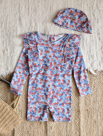 ベビー用水着 Lace one-piece swimsuit roses / 80 ガールズ水着 長袖つなぎスイムウェア ラッシュガード【mh0009310】