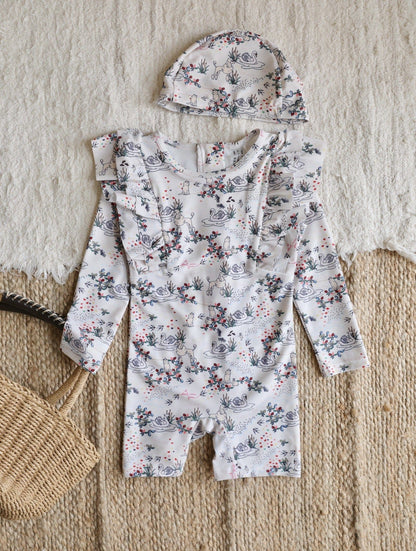 ベビー用水着 Lace one-piece swimsuit swan / 80 ガールズ水着 キャミソールセパレートビキニスイムウェア ラッシュガード【mh0009312】