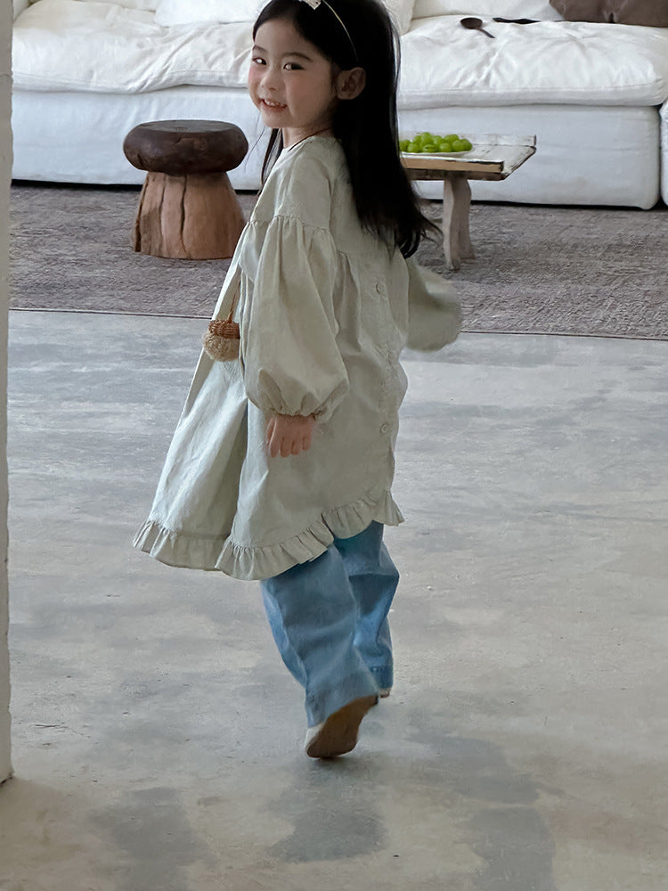 長袖ワンピース Lace Puff Sleeve Ruffle Dress レース パフスリーブ 裾フリル ワンピース【mh0012239】