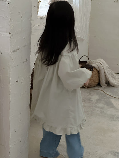 長袖ワンピース Lace Puff Sleeve Ruffle Dress レース パフスリーブ 裾フリル ワンピース【mh0012239】