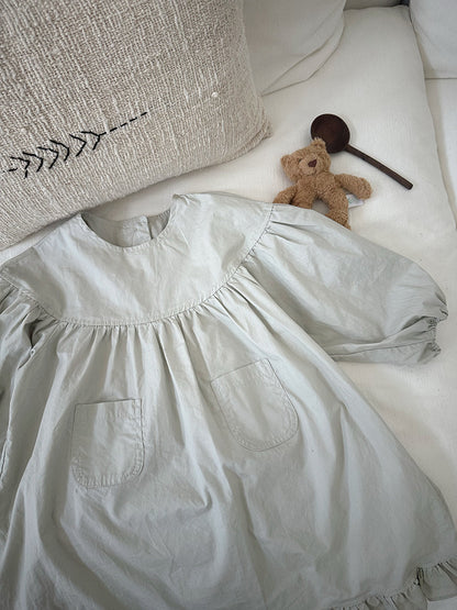 長袖ワンピース Lace Puff Sleeve Ruffle Dress レース パフスリーブ 裾フリル ワンピース【mh0012239】