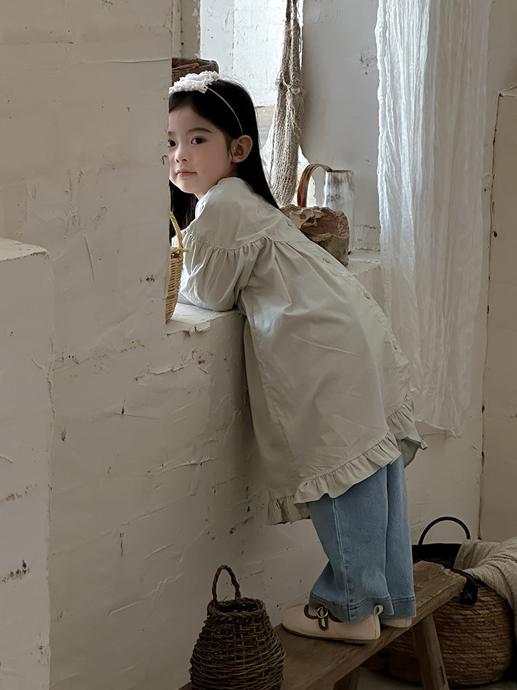 長袖ワンピース Lace Puff Sleeve Ruffle Dress レース パフスリーブ 裾フリル ワンピース【mh0012239】