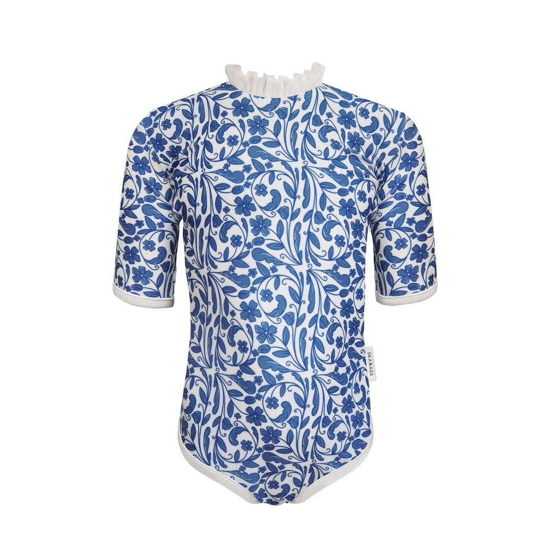 ベビー用水着 lace swimsuit blue and white porcelain / 90 ガールズ水着 半袖ワンピーススイムウェア ラッシュガード【mh0009332】