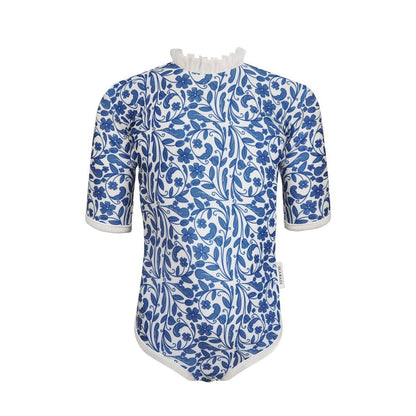 ベビー用水着 lace swimsuit blue and white porcelain / 90 ガールズ水着 半袖ワンピーススイムウェア ラッシュガード【mh0009332】