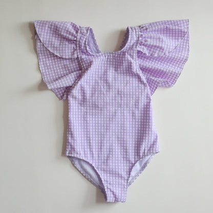 ベビー用水着 Lace swimsuit light purple check / 80 ガールズ水着 ノースリーブワンピース/セパレートスイムウェア ラッシュガード【mh0009335】