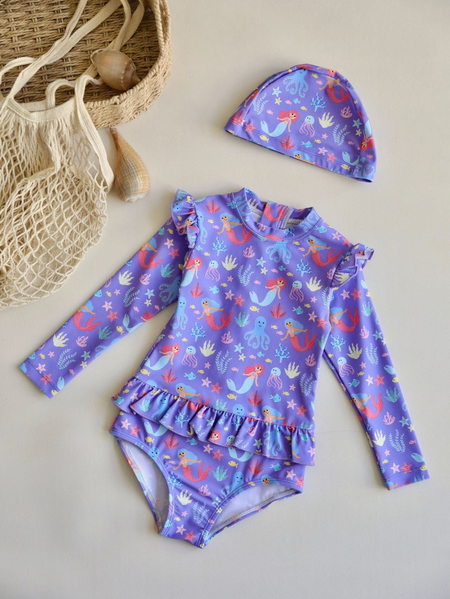 ベビー用水着 Lace swimsuit light purple mermaid [free suited swimming cap] / 80 ガールズ水着 長袖ワンピーススイムウェア ラッシュガード【mh0009362】