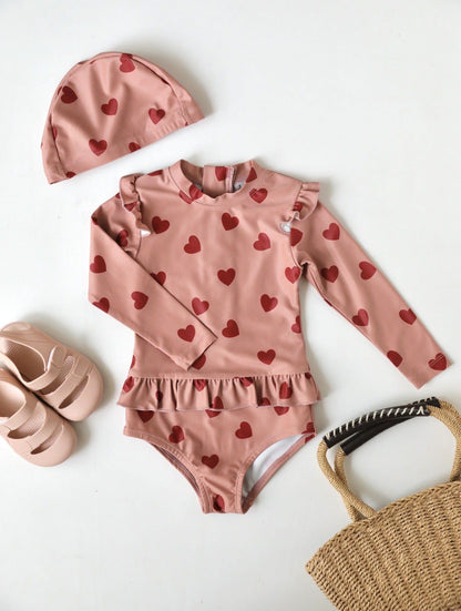 ベビー用水着 lace swimsuit love / 80 ガールズ水着 長袖ワンピーススイムウェア ラッシュガード【mh0009347】