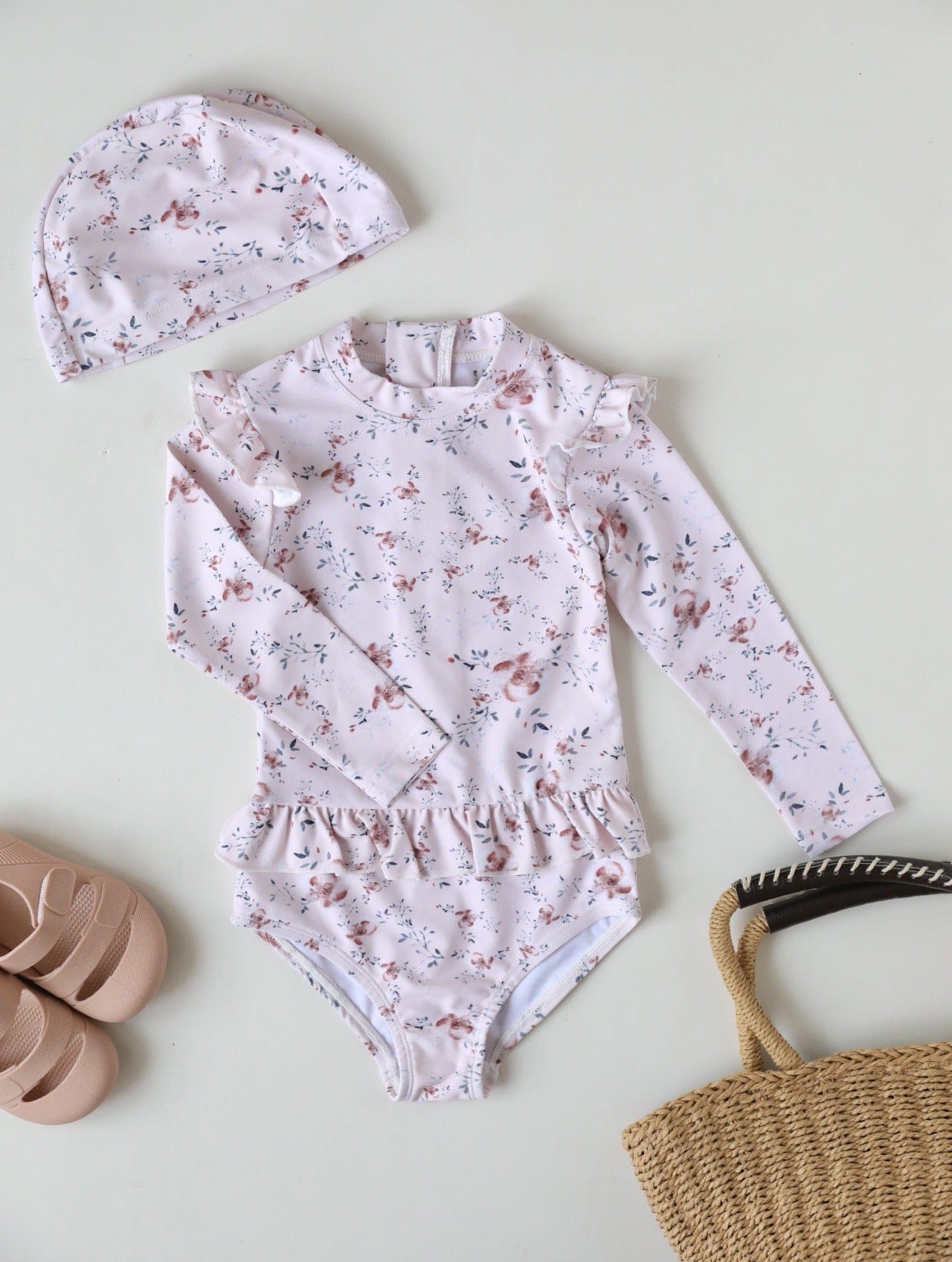 ベビー用水着 lace swimsuit pink rose / 80 ガールズ水着 長袖ワンピーススイムウェア ラッシュガード【mh0009347】