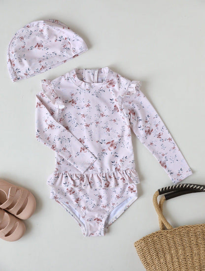 ベビー用水着 lace swimsuit pink rose / 80 ガールズ水着 長袖ワンピーススイムウェア ラッシュガード【mh0009347】