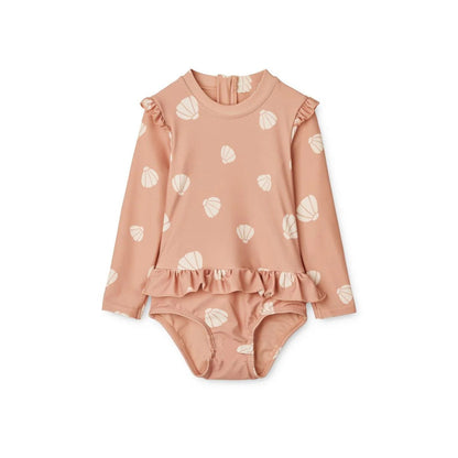 ベビー用水着 Lace swimsuit pink shell [free suited swim cap] / 80 ガールズ水着 長袖ワンピーススイムウェア ラッシュガード【mh0009362】