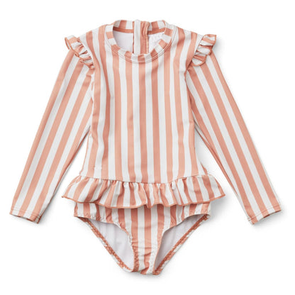 ベビー用水着 Lace swimsuit pink stripes / 80 ガールズ水着 長袖ワンピーススイムウェア ラッシュガード【mh0009328】