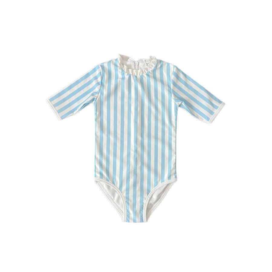 ベビー用水着 lace swimsuit with blue stripes / 90 ガールズ水着 半袖ワンピーススイムウェア ラッシュガード【mh0009332】