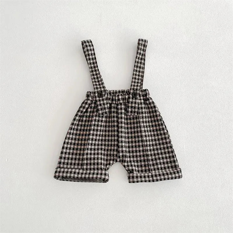 サロペットパンツ・サスペンダーパンツ lattice overall / 73cm ベビーサスペンダーパンツ 長袖シャツ くまベアワッペン長袖ブラウス ショートサロペットパンツ