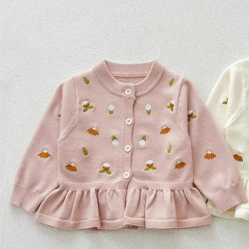 カーディガン・パーカー Leather Pink / 66cm 6M ベビーカーディガン 刺繍ペプラムフリル長袖ニットカーディガン【mh0008810】