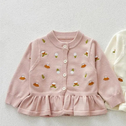 カーディガン・パーカー Leather Pink / 66cm 6M ベビーカーディガン 刺繍ペプラムフリル長袖ニットカーディガン【mh0008810】
